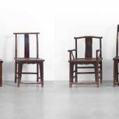 Lot 231 Neither Appearance Nor Illusion: Property From The Collection Of Santiago Barberi Gonzalez Ai Weiwei Fairytale Chairs 8 Qing Dynasty wooden chairs Smallest: 34 1/4 by 17 1/4 by 15 in. 87 by 43.8 by 38.1 cm. Largest: 48 by 20 1/2 by 16 in. 121.9 by 52.1 by 40.6 cm. Estimate $60/80,000