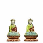 Property from the Collection of Joan Oestreich Kend Two Extremely Rare Famille-Rose Enaameled Porcelain Figures of Ksitigarbha Qing Dynasty, Qianlong/Jiaqing Period Height 13 3/8 in., 34 cm Estimate $150/250,000