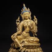 Lot 215 Property From A Private East Coast Collection A Gilt-Bronze Figure Depicting Tara  Tibet, circa 15th Century  Height: 11 1/4  in. (28.5  cm) Estimate $80/120,000  Sold for $588,500