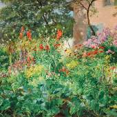 Hugo Charlemont (1850 – 1939) Ein Sommertag im Garten Öl auf Leinwand verso auf altem Klebeetikett bezeichnet 34 x 50 cm