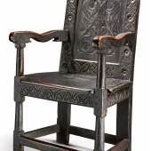 Lot 723 $375,000 (£271,248) $300,000 - 500,000 Private American Collector The Important Mansfield-Merriam Family Pilgrim Century Black-Painted Joined and Carved White Oak Wainscot Armchair