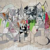 Lot 207 George Condo Rainy Day Butler signed and dated 2012 acrylic, charcoal and pastel on linen 65 by 80 in. 165.1 by 203.2 cm. Estimate $800,000/1.2 million Sold for $2,415,000