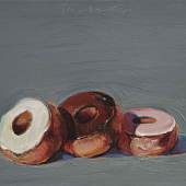 Lot 63 Wayne Thiebaud Three Donuts signed and dated 1994; signed on the reverse oil on canvas 11 by 14 in. 27.9 by 35.5 cm. Estimate $700,000/1,000,000