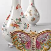 9828 Pair of Famille Rose Vases (Shown Alongside a Butterfly Minaudiere, Courtesy The Gerson and Judith Leiber Foundation (c) Gary Mamay)