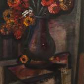 Property From A Private Collection Krishnaji Howlaji Ara  Untitled (Still Life) Oil on canvas  Signed 'ARA' lower center 25 5/8 by 18 1/8 in., 66.5 by 46 cm. Estimate: $8/10,000 
