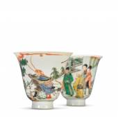 ot 504 Property from the Cook Family Collection A Rare Pair of Famille-Verte ‘Western Chamber’ Cups Kangxi Marks and Period Height 3 in., 7.6 cm Estimate $100/150,000 Sold for $1,155,000