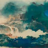 Zhang Daqian Water and Sky Gazing After Rain in Splashed Color Ink and color on paper, horizontal scroll 100.5 by 192.3 cm., 39 1/2 by 75 3/4 in. Estimate $1.2/1,8 million Sold for $6,550,400