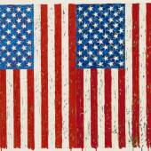 Lot 24 Jasper Johns Flags I (ULAE 128) Screenprint in colors, 1973, signed in pencil, dated and numbered from the edition of 65 (toal edition includes seven artist’s proofs), on J.B. Green paper, framed Sheet: 699 by 889 mm, 27 ½ by 35 in. Estimate $1/1.5 million  Sold for $1,575,000