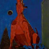 Lot 25 Property from a Distinguished Private Collection, Mexico Rufino Tamayo Perro aullando a la Luna (Dog Howling At The Moon) Signed Tamayo and dated 42 (lower left) Oil on canvas 44 1/4 by 33 3/4 in. 112.4 by 85.7 cm Painted in 1942. Estimate $5/7 million © Tamayo Heirs/Mexico/Licensed by VAGA, New York, NY