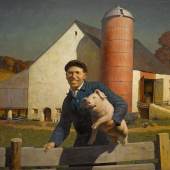 Lot 31 Property from a West Coast Private Collection N.C. Wyeth Portrait of a Farmer (Pennsylvania Farmer) signed N.C. WYETH (lower left) tempera on Renaissance panel 40 by 60 inches; 101.6 by 152.4 cm Painted in 1943. Estimate $2.5/3.5 million Sold for $5,985,900