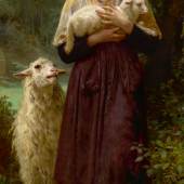 Lot 25 Works Of Art Sold To Benefit The Berkshire Museum William Bouguereau L'agneau Nouveau-Né (The Newborn Lamb) signed W-BOUGUEREAU- and dated 1873 (lower left)  oil on canvas 65 by 34 5/8 in. 165.1 by 87.9 cm Estimate $1.5/2 million