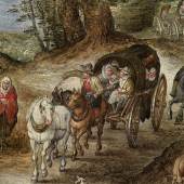 527 Jan Brueghel d. Ä., 1568 Brüssel – 1625 Antwerpen  WALDSTRASSE MIT PLANWAGEN UND SCHWEINEHERDE, UM 1610 Schätzpreis: € 80.000 - 120.000