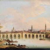 023   Unbekannter Maler, Dresden - Blick auf die Altstadt mit der Augustusbrücke. 1730 – 1740. Ausrufpreis: 1.500 €