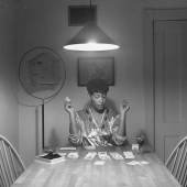 Lot 67 Carrie Mae Weems Untitled (Woman Playing Solitaire From Kitchen Table Series) flush-mounted, signed, dated, and editioned '2/5' in pencil on the reverse, framed, P. P. O. W., New York, and Linda Cathcart Gallery, Santa Monica, labels on the reverse, 1990 27 1/8  by 27 1/8  in. (68.9 by 68.9 cm.) Estimate $50/70,000
