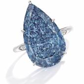Lot 98 Property From A Distinguished Private European Collection A Highly Important Fancy Vivid Blue Diamond Ring Set with a pear-shaped Fancy Vivid blue diamond weighing 10.62 carats, VVS1 clarity Estimate $20/30 million