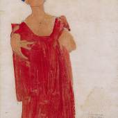 Egon Schiele (1890 - 1918)  „Frau mit blauem Haar“ 1908, Bleistift und Aquarell auf Papier 44 x 31 cm Kallier WV Nr. 180 (Galerie Kaiblinger) 