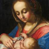 Abraham Bloemaert (1564 – 1651) Madonna mit Kind | 1617 | Öl auf Holz | 43 x 34 cm Ergebnis: € 92.500