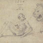 Albrecht Dürer (1471–1528) Sitzender nackter Mann mit einem Löwen, 1517 Schwarzer Stift auf Büttenpapier, 146 × 198 mm Städel Museum, Frankfurt am Main © Städel Museum