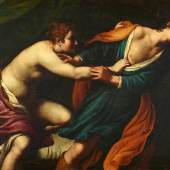 Alessandro Turchi, genannt Orbetto Joseph und Potiphars Frau Öl auf Leinwand (doubliert). 35 x 47 cm. Im Rahmen aus der Zeit. Schätzpreis:	100.000 - 130.000 EUR