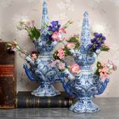 PAIR OF BLUE AND WHITE FLOWER VASES ADRIANUS KOCX Aronson Antiquairs