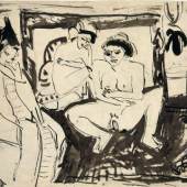 Ernst Ludwig Kirchner (1880 - 1938)
Frauen im Dresdner Atelier, 1910/11
Feder und Pinsel in Schwarz, 49,5 x 60,4 cm
© Privatsammlung
Photo: Elke Walford 