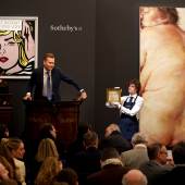Sotheby’s Auctioneer Oliver Barker fields bids at Sotheby’s Evening Sale of Contemporary Art on March 5 2019