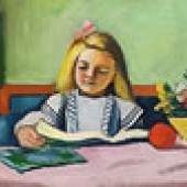 August Mackes 1912 entstandenes Ölge-mälde Blondes Mädchen mit Buch