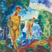 Fritz Schaefler (1888 – 1954) Badende Jünglinge | Um 1923 | Aquarell und Pastell auf Velin | 55,4 x 50 cm