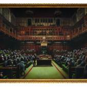 Sotheby’s Contemporary Art Evening Sale  London | 03 October 2019   Image Caption  Banksy Devolved Parliament 2009 Oil on canvas 267 x 446 cm  Estimate: £1.5-2 million