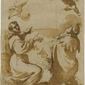 Giovanni Francesco Barbieri, genannt Guercino
Der heilige Franziskus und der heilige Ludwig von Frankreich in Anbetung, um 1616/18
Feder in Braun, braun laviert auf bräunlichem Papier
26,5 x 18,5 cm Sammlung Schloss Fachsenfeld
