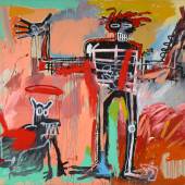  Jean-Michel Basquiat, Boy and Dog in a Johnnypump, 1982  Acryl, Ölstift und Sprühfarbe auf Leinwand, 240 x 420,4 cm Privatsammlung © Estate of Jean-Michel Basquiat. Licensed by Artestar, New York Foto: Daniel Portnoy 