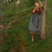 Carlo Wostry "Bauernmädchen mit Ziegen auf der Wiese"