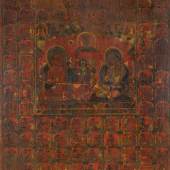 Bedeutendes Thangka mit zwei Mahasiddha Nepal | 14. Jahrhundert Pigmente und Gold auf Gewebe | 52,5 x 48cm Schätzpreis: 18.000 – 22.000 Euro