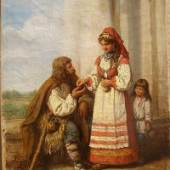 1837 -  Frankfurt am Main - 1907 Darstellung: Das Almosen, in Smolensk, Russland Öl auf Leinwand
Größe: 28 x 20 cm Signiert und datiert 1883