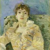 BERTHE MORISOT, JUNGE FRAU AUF DEM SOFA (JEUNE FEMME AU DIVAN), 1885 Öl auf Leinwand 61 x 50.2 cm Tate, London; Bequeathed by the Hon. Mrs A.E. Pleydell-Bouverie through the Friends of the Tate Gallery 1968, Photo ©Tate