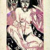 Ernst Ludwig Kirchner Melancholisches Mädchen, 1922 Farbholzschnitt auf Japanpapier Kunstmuseum Bern, Legat Cornelius Gurlitt 2014 © Kunstmuseum Bern