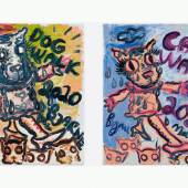 Bjarne Melgaard, Cat/Dog Walk, 2020. Oil paint on canvas. Diptych: 61 x 50 cm (24 x 19,7 in) each