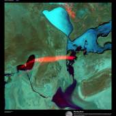 Bleeding Heart, Luftbild des Aralsees, © U.S. Geological Survey, Department of the Interior/USGS U.S. Geological Survey