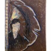Günter Brus, Passbild 1987 Ölkreide auf Packpapier 108 × 74 cm (42,5 × 29,1 in)