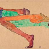 Egon Schiele, Liegender männlicher Akt, 1910, Aquarell und Bleistift auf Papier, 310 x 430 