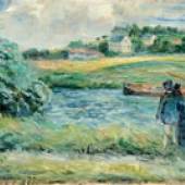 Camille Pissarro (1830-1903)Promenade au Bord de l´Eau Pontoise, 1877, Öl auf Leinwand, 21,8 x 27,3 cm