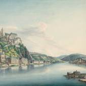 Christian Georg Schütz: Ehrenbreitstein am Rhein mit der Festung, gegenüber Koblenz, vor 1801 42,7 × 55,8 cm, Feder, Kreide und Aquarell auf Papier (ALBERTINA, Wien) © Foto: ALBERTINA, Wien