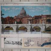 Bild 38: Christo, Pont Sant Angelo, Grafik mit Collage, Stoff. Ex.:XLI/XC, 2011; 63,5&72 cm. 9.900 € mit Silberrahmen, Abstandleiste und Mirogardglas UV70= 10.250  €.