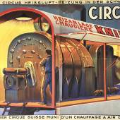 Zirkus Knie - Erste Circus Heissluft-Heizung in der Schweiz. Um 1925. Plakat, ca 64 × 176 cm. 1.200,–