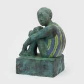 ALMINE RECH Claire Tabouret Seated Bather (Green Patina) 2024 Painted bronze, (c) ALMINE RECH AND CLAIRE TABOURET