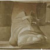 Francesco del Cossa Linker Fuß einer stehenden Figur mit Schuh, um 1450 Pinsel in Braun und Weinrot, weiß gehöht, Feder in Dunkelbraun (Umrisse) auf hellbraunem Karton
12,7 x 18,4 cm Sammlung Schloss Fachsenfeld