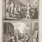 Jacob von Sandrart (nach Joachim von Sandrart) Zeuxis und Parrhasios, 1683 Kupferstich 24,4 x 36,3 cm Statens Museum for Kunst, Kopenhagen © SMK Photo