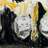 Georg Baselitz, The Bridge Ghost´s Supper, 2006 gelbe Personen auf dem Kopf vor schwarzem Hintergrund