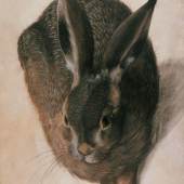 Hans Hoffmann: Ein liegender Hase, von vorn gesehen, 1580–1585. Staatliche Museen zu Berlin, Kupferstichkabinett