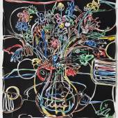 Marion Eichmann - Vase mit farbigen Blumen, 2022, Ölpastell, Graphit, Papier auf Papier,, H/B: 168 x 152 cm